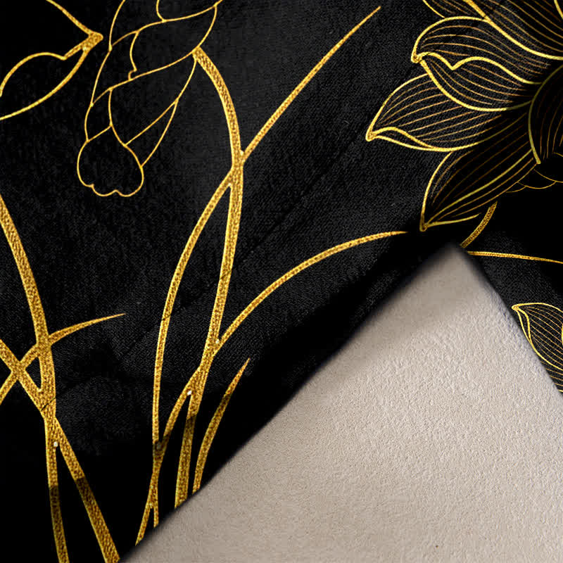 Buddha Stones Damenhose aus reiner Baumwolle mit Kranich- und Lotusmuster, elastischem Bund und Taschen - image 2