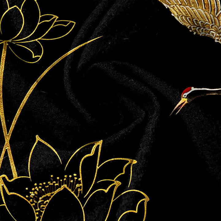 Buddha Stones Damenhose aus reiner Baumwolle mit Kranich- und Lotusmuster, elastischem Bund und Taschen - image 3