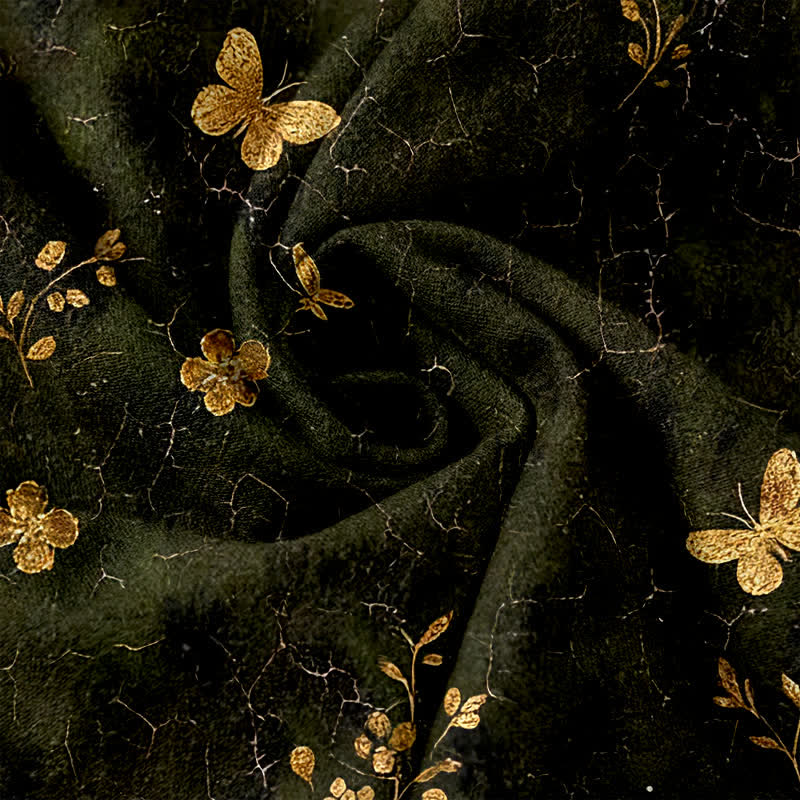 Buddha Stones Damenhose aus reiner Baumwolle mit goldenem Schmetterlings- und Blumenmuster, elastischem Bund und Taschen - image 3