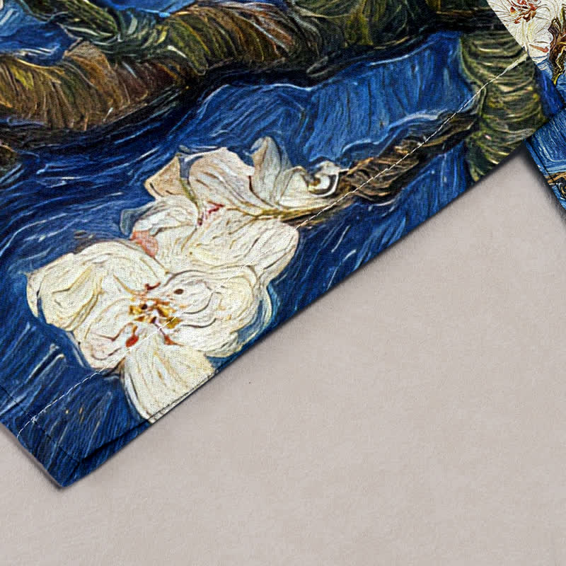 Buddha Stones Damenhose mit elastischem Bund und Taschen, Van Gogh Sternenhimmel-Mandelblütenmuster - image 1
