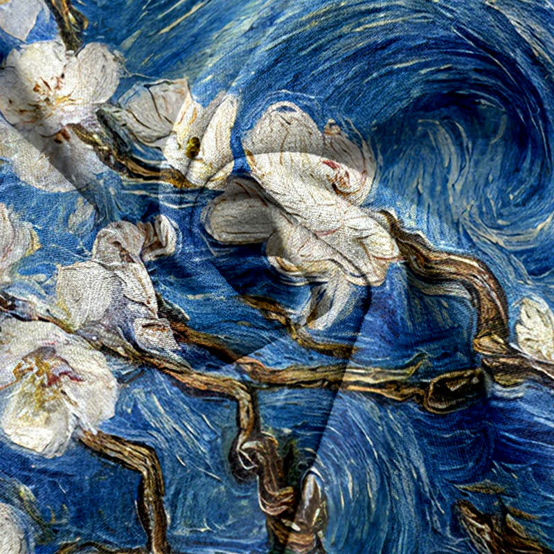 Buddha Stones Damenhose mit elastischem Bund und Taschen, Van Gogh Sternenhimmel-Mandelblütenmuster - image 2