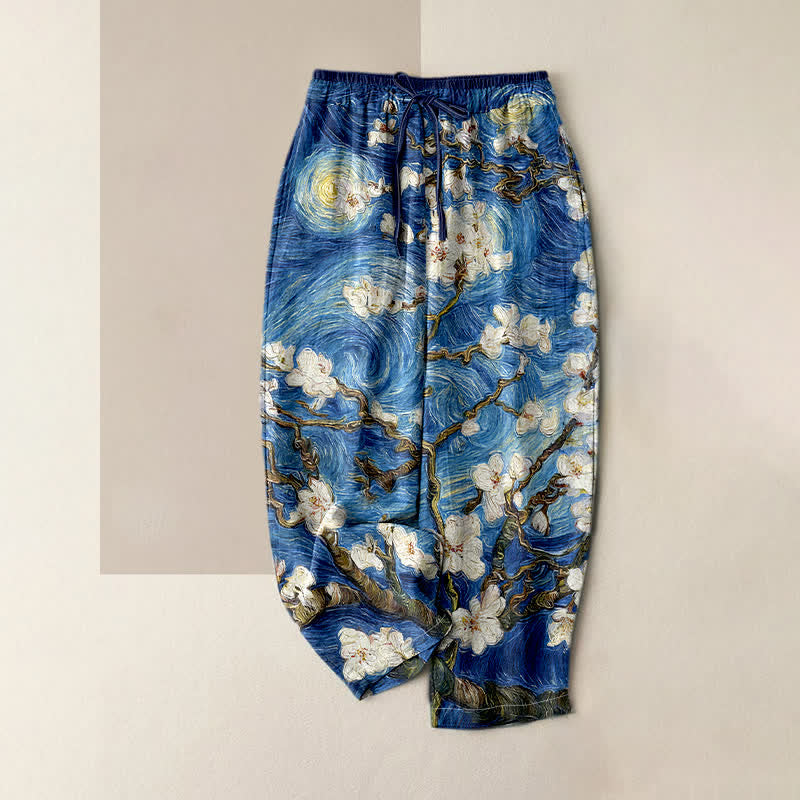 Buddha Stones Damenhose mit elastischem Bund und Taschen, Van Gogh Sternenhimmel-Mandelblütenmuster - Königsblau - US16, UK/AU20, EU48 (3XL) - image 0