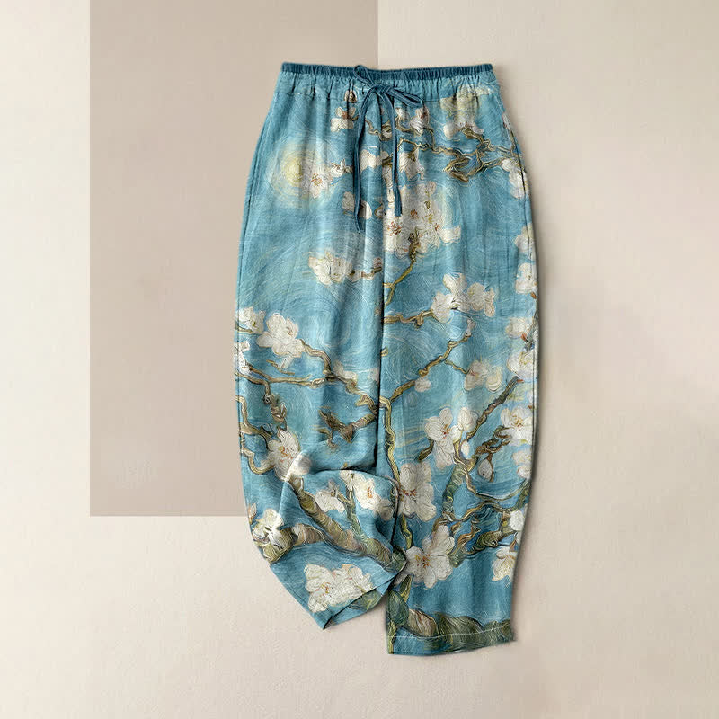 Buddha Stones Damenhose mit elastischem Bund und Taschen, Van Gogh Sternenhimmel-Mandelblütenmuster - Helltürkis - US16, UK/AU20, EU48 (3XL) - image 3