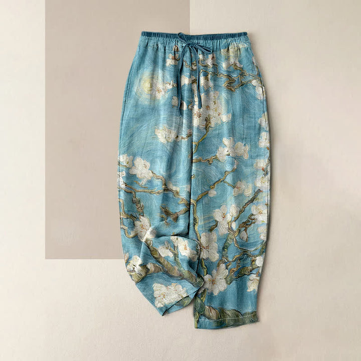Buddha Stones Damenhose mit elastischem Bund und Taschen, Van Gogh Sternenhimmel-Mandelblütenmuster - Helltürkis - US16, UK/AU20, EU48 (3XL) - image 3