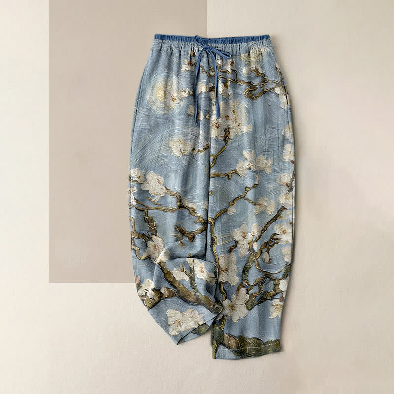 Buddha Stones Damenhose mit elastischem Bund und Taschen, Van Gogh Sternenhimmel-Mandelblütenmuster - Hellblau - US16, UK/AU20, EU48 (3XL) - image 4