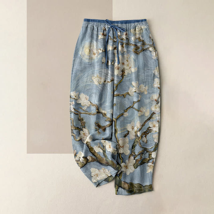 Buddha Stones Damenhose mit elastischem Bund und Taschen, Van Gogh Sternenhimmel-Mandelblütenmuster - Hellblau - US16, UK/AU20, EU48 (3XL) - image 4