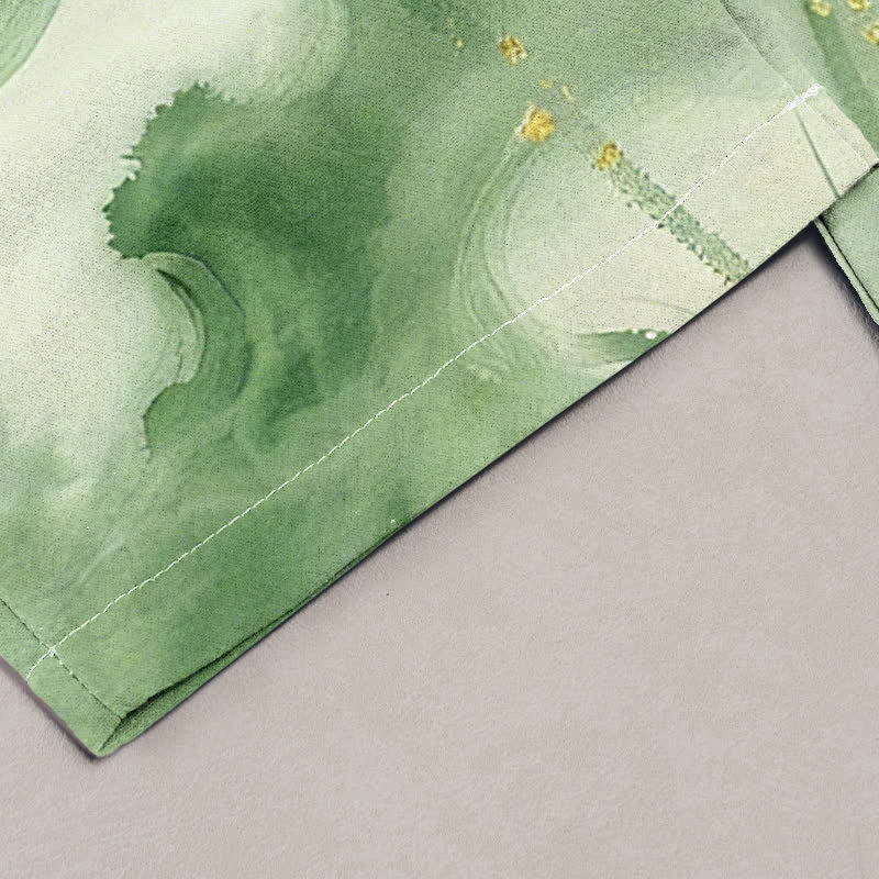 Buddha Stones Damenhose aus reiner Baumwolle mit Lotus-Goldfleckenmuster, elastischem Bund und Taschen - image 1