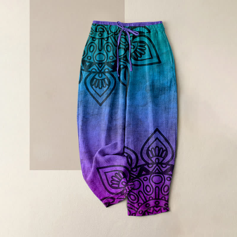 Buddha Stones Damenhose aus reiner Baumwolle mit Mandala-Muster und Farbverlauf, elastischem Bund und Taschen - Blauviolett - US16, UK/AU20, EU48 (3XL) - image 0
