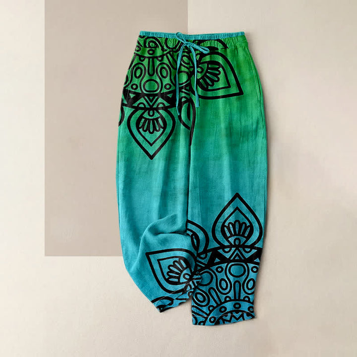 Buddha Stones Damenhose aus reiner Baumwolle mit Mandala-Muster und Farbverlauf, elastischem Bund und Taschen - Türkis - US16, UK/AU20, EU48 (3XL) - image 3