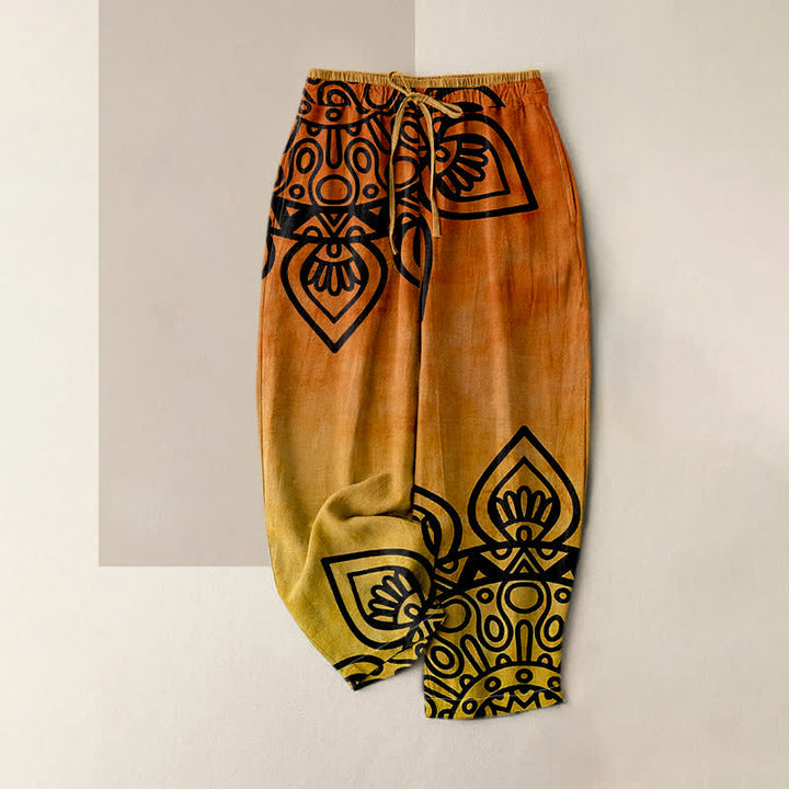 Buddha Stones Damenhose aus reiner Baumwolle mit Mandala-Muster und Farbverlauf, elastischem Bund und Taschen - Dunkelorange - US16, UK/AU20, EU48 (3XL) - image 4