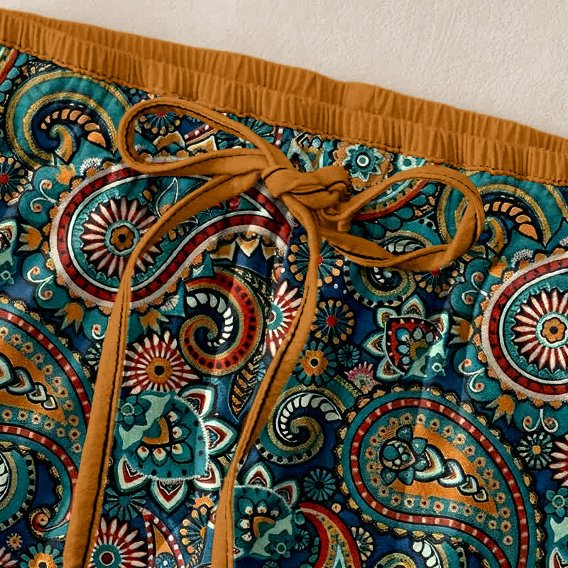 Buddha Stones Damenhose aus reiner Baumwolle mit Paisley-Blumenmuster, elastischem Bund und Taschen - image 1