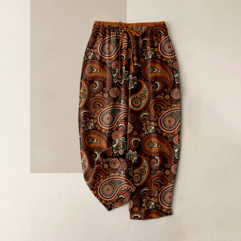 Buddha Stones Damenhose aus reiner Baumwolle mit Paisley-Blumenmuster, elastischem Bund und Taschen - Braun - US16, UK/AU20, EU48 (3XL) - image 4