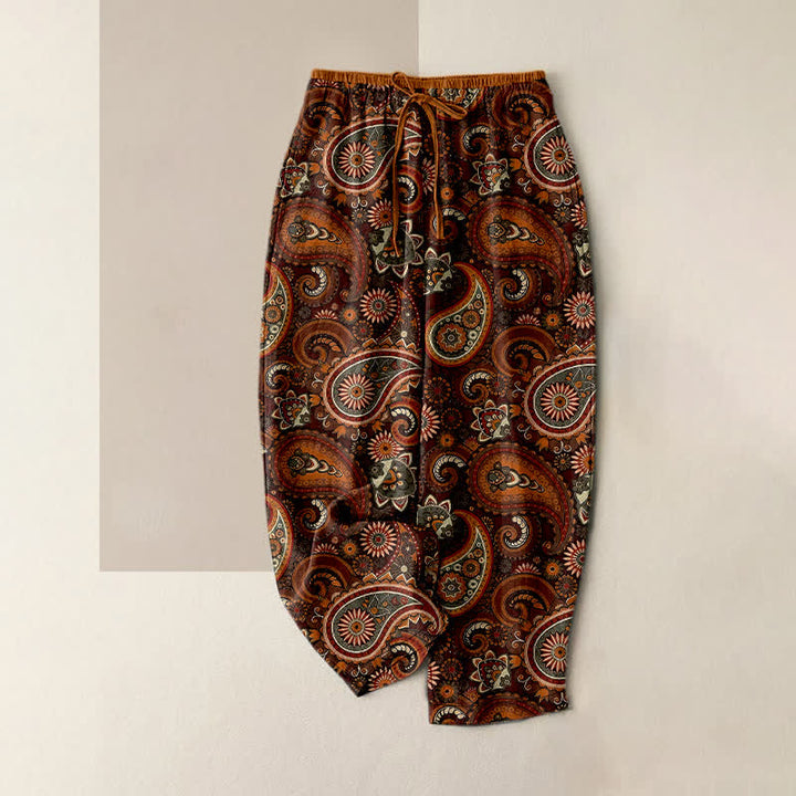 Buddha Stones Damenhose aus reiner Baumwolle mit Paisley-Blumenmuster, elastischem Bund und Taschen - Braun - US16, UK/AU20, EU48 (3XL) - image 4