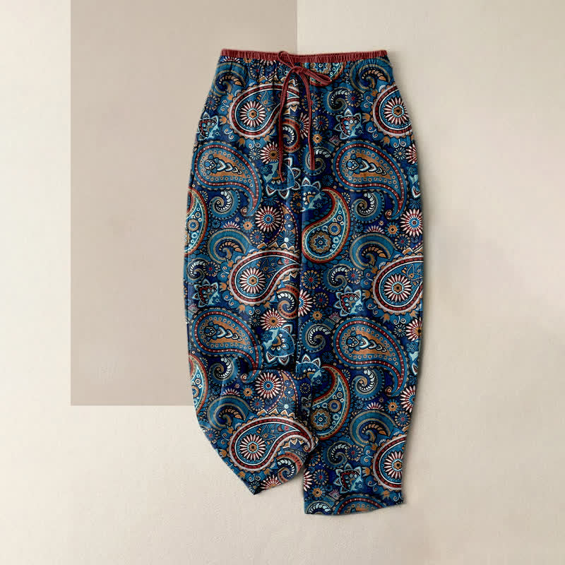 Buddha Stones Damenhose aus reiner Baumwolle mit Paisley-Blumenmuster, elastischem Bund und Taschen - SteelBlue - US16, UK/AU20, EU48 (3XL) - image 5