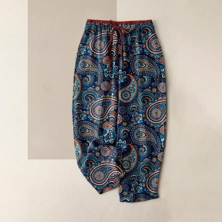 Buddha Stones Damenhose aus reiner Baumwolle mit Paisley-Blumenmuster, elastischem Bund und Taschen - SteelBlue - US16, UK/AU20, EU48 (3XL) - image 5