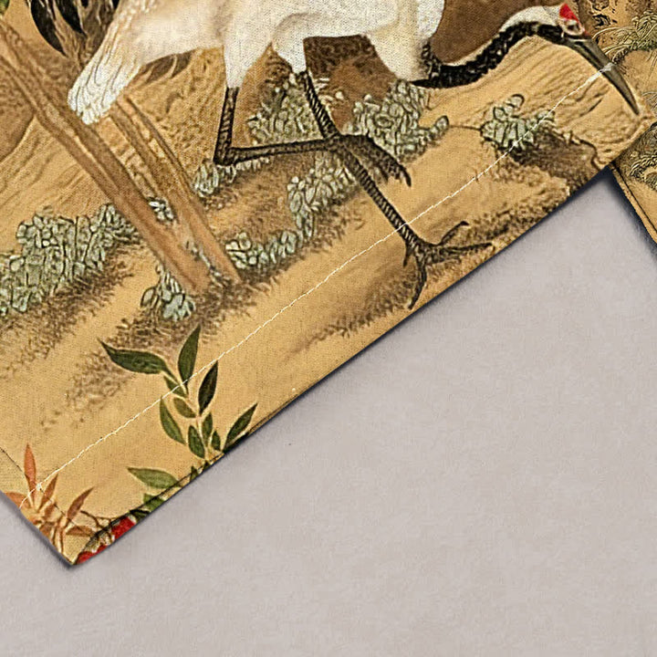 Buddha Stones Damenhose aus reiner Baumwolle mit Kranich- und Kiefernmuster, elastischem Bund und Taschen - image 1