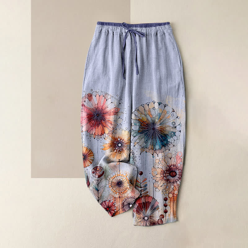 Buddha Stones Damenhose aus reiner Baumwolle mit Aquarell-Mandala-Blumenmuster, elastischem Bund und Taschen - Lavendel - US16, UK/AU20, EU48 (3XL) - image 4