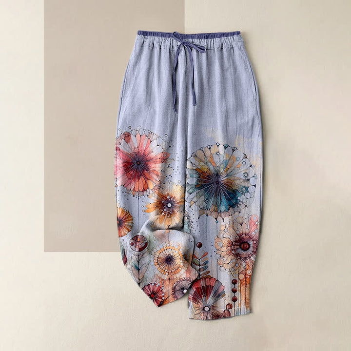 Buddha Stones Damenhose aus reiner Baumwolle mit Aquarell-Mandala-Blumenmuster, elastischem Bund und Taschen - Lavendel - US16, UK/AU20, EU48 (3XL) - image 4
