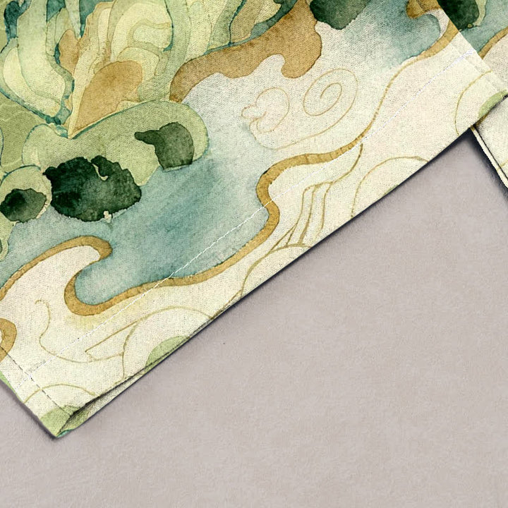 Buddha Stones Damenhose aus reiner Baumwolle mit Berg-Bambus-Muster, elastischem Bund und Taschen - image 1