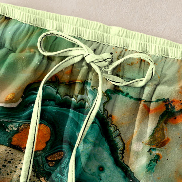 Buddha Stones Damen-Hose aus Baumwolle mit Marmor-Wellenmuster, elastischem Bund und Taschen - image 1