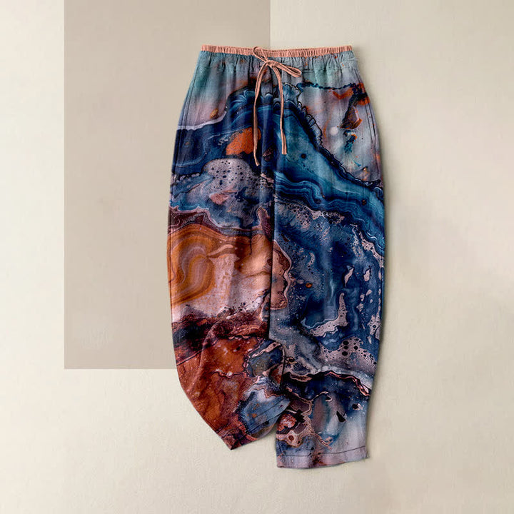 Buddha Stones Damen-Hose aus Baumwolle mit Marmor-Wellenmuster, elastischem Bund und Taschen - SteelBlue - US16, UK/AU20, EU48 (3XL) - image 4