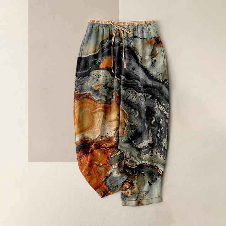 Buddha Stones Damen-Hose aus Baumwolle mit Marmor-Wellenmuster, elastischem Bund und Taschen - DimGray - US16, UK/AU20, EU48 (3XL) - image 5