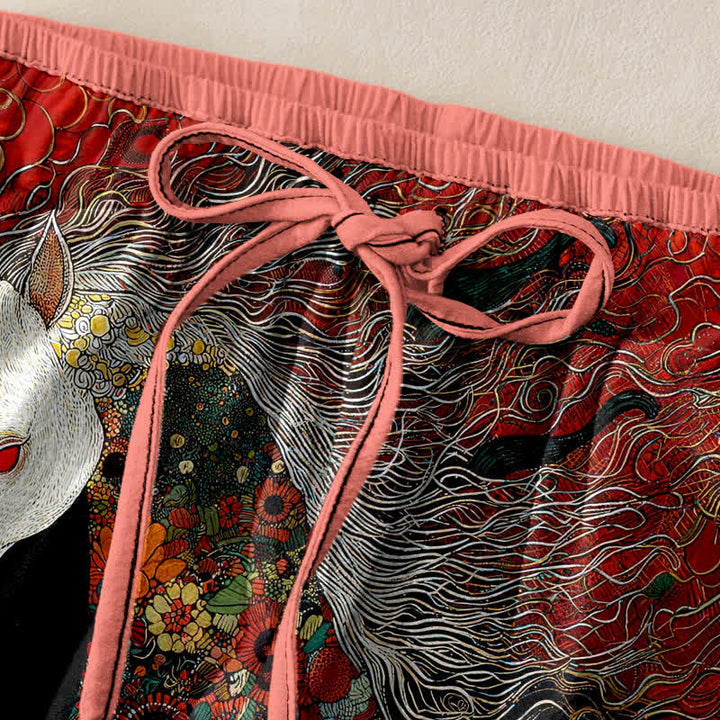Buddha Stones Damenhose aus reiner Baumwolle mit böhmischem Blumen- und Pferdemuster, elastischem Bund und Taschen - image 1