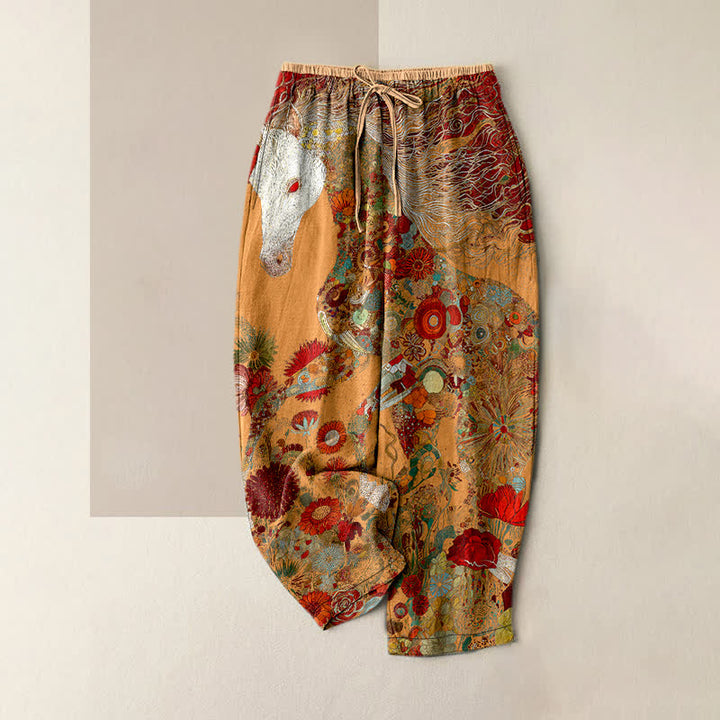 Buddha Stones Damenhose aus reiner Baumwolle mit böhmischem Blumen- und Pferdemuster, elastischem Bund und Taschen - Orange - US16, UK/AU20, EU48 (3XL) - image 5