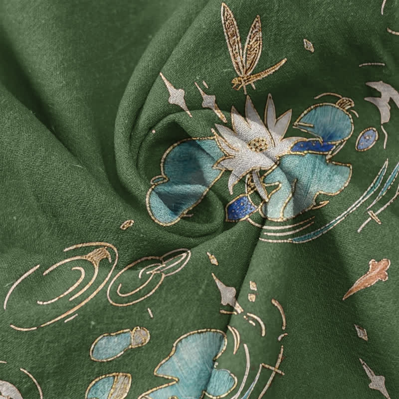 Buddha Stones Damenhose aus reiner Baumwolle mit Lotus-Wellenmuster, elastischem Bund und Taschen - image 3