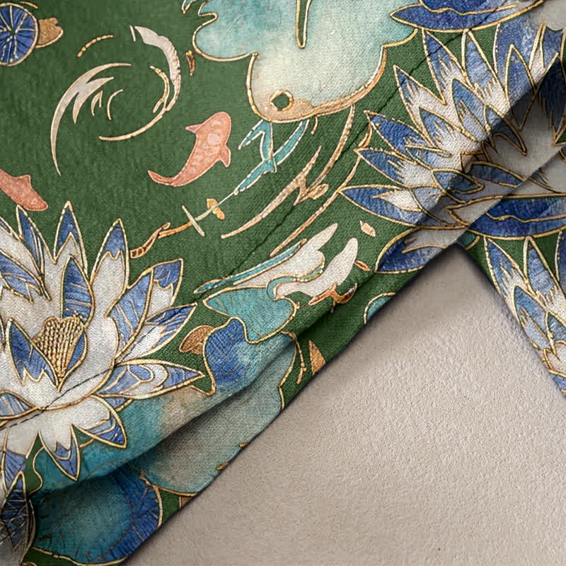 Buddha Stones Damenhose aus reiner Baumwolle mit Lotus-Wellenmuster, elastischem Bund und Taschen - image 2