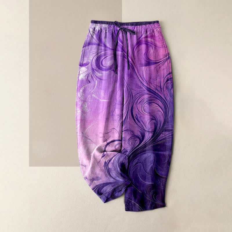 Buddha Stones Damenhose aus reiner Baumwolle mit Sonnenuntergangs-Wirbelmuster, elastischem Bund und Taschen - Dunkelviolett - US16, UK/AU20, EU48 (3XL) - image 4