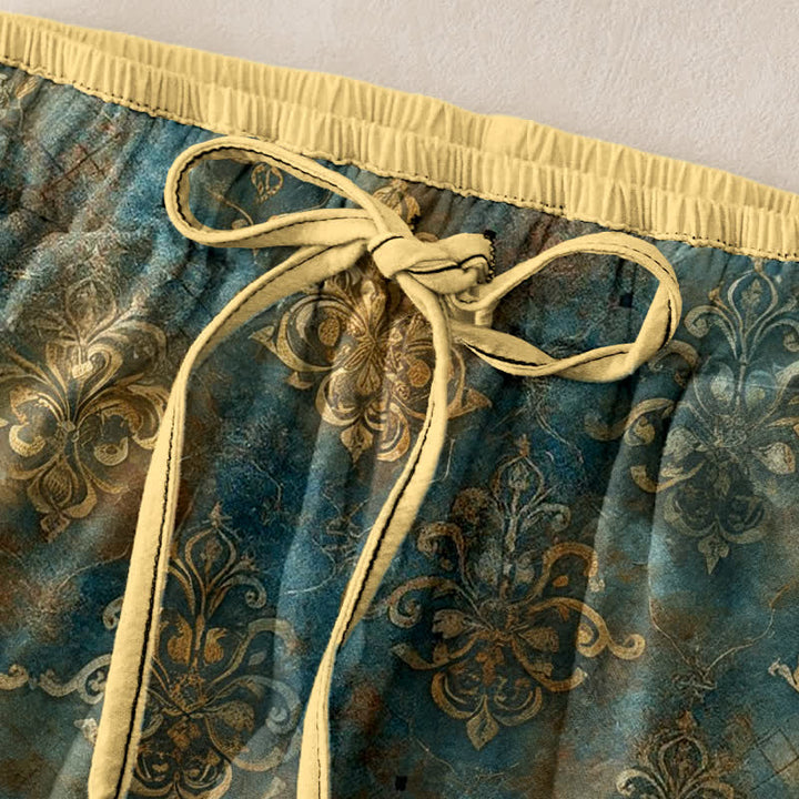 Buddha Stones Vintage-Damenhose mit Damastmuster, elastischem Bund und Taschen - image 1