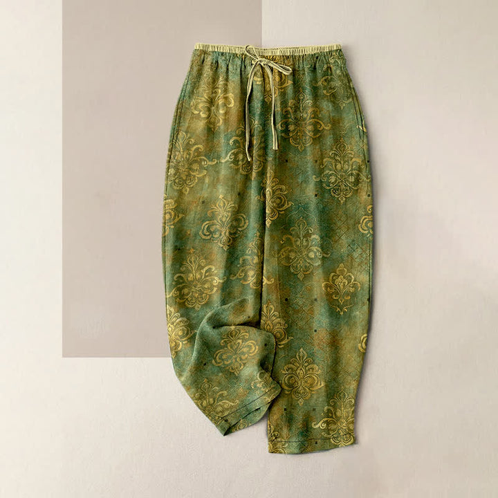 Buddha Stones Vintage-Damenhose mit Damastmuster, elastischem Bund und Taschen - Olivgrün - US16, UK/AU20, EU48 (3XL) - image 4