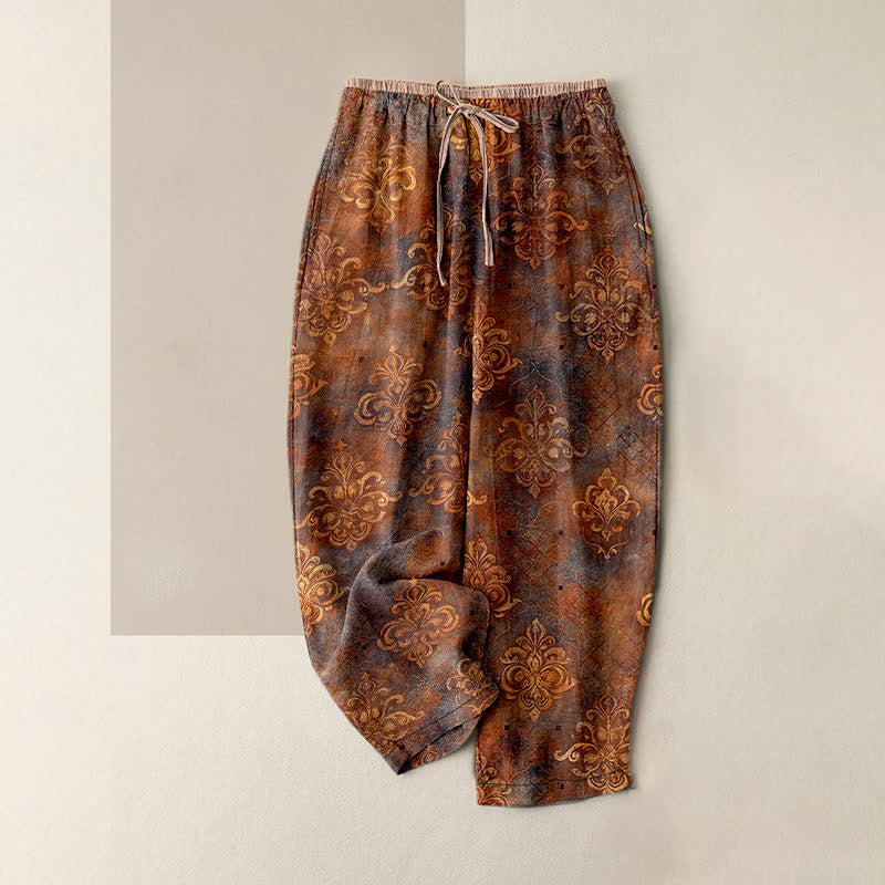 Buddha Stones Vintage-Damenhose mit Damastmuster, elastischem Bund und Taschen - Sienna - US16, UK/AU20, EU48 (3XL) - image 5
