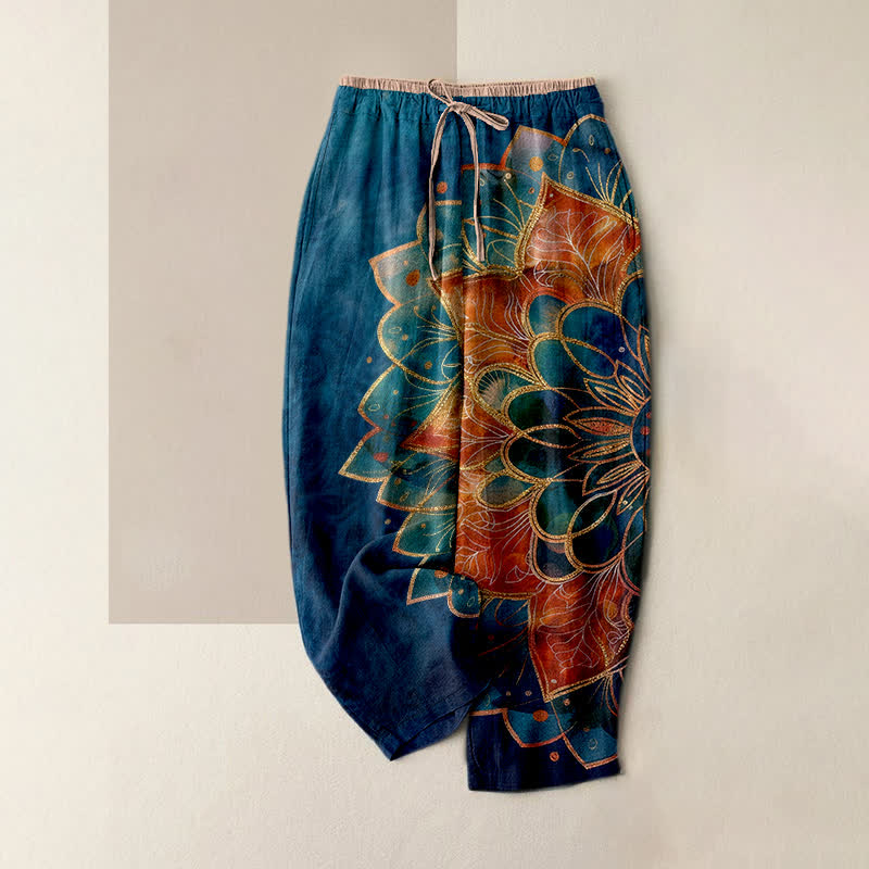 Buddha Stones Damenhose aus reiner Baumwolle mit goldenem Mandala-Muster, elastischem Bund und Taschen - Marine - US16, UK/AU20, EU48 (3XL) - image 6