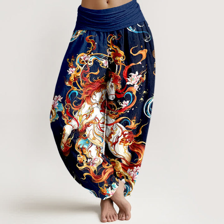 Buddha Stones Damen-Haremshose aus reiner Baumwolle mit mythischem Phönixflammenmuster und elastischem Bund - Marine - US16, UK/AU20, EU48 (3XL) - image 5