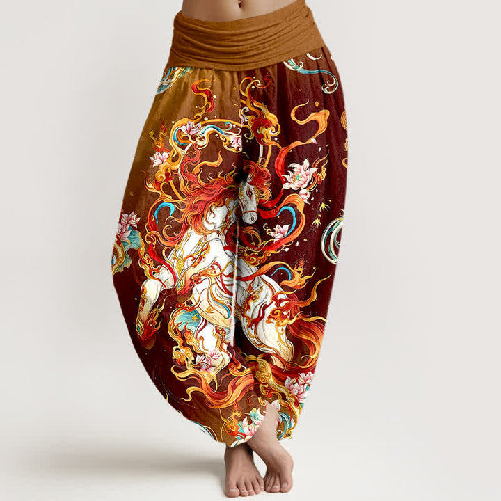 Buddha Stones Damen-Haremshose aus reiner Baumwolle mit mythischem Phönixflammenmuster und elastischem Bund - Kastanienbraun - US16, UK/AU20, EU48 (3XL) - image 8