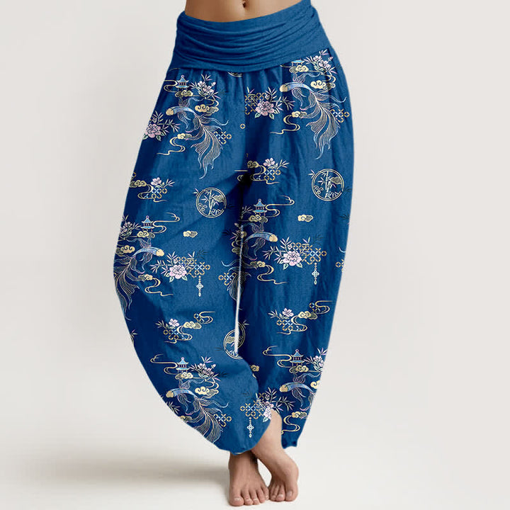 Buddha Stones Damen-Haremshose aus reiner Baumwolle mit orientalischem Wolken- und Blumenmuster, elastischem Bund - Königsblau - US16, UK/AU20, EU48 (3XL) - image 0