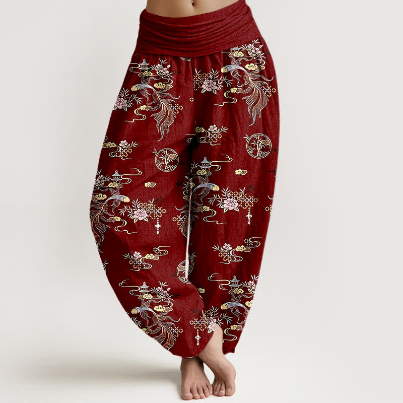 Buddha Stones Damen-Haremshose aus reiner Baumwolle mit orientalischem Wolken- und Blumenmuster, elastischem Bund - Kastanienbraun - US16, UK/AU20, EU48 (3XL) - image 8