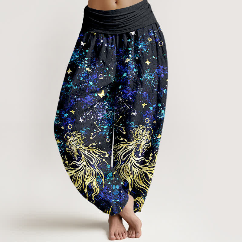 Buddha Stones Haremshose aus reiner Baumwolle mit himmlischem Galaxie-Schmetterlingsmuster und elastischem Bund für Damen. - Marine - US16, UK/AU20, EU48 (3XL) - image 0