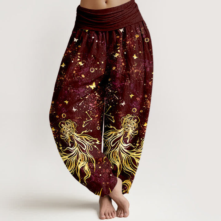 Buddha Stones Haremshose aus reiner Baumwolle mit himmlischem Galaxie-Schmetterlingsmuster und elastischem Bund für Damen. - Kastanienbraun - US16, UK/AU20, EU48 (3XL) - image 5