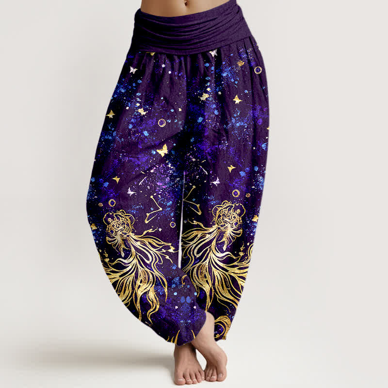 Buddha Stones Haremshose aus reiner Baumwolle mit himmlischem Galaxie-Schmetterlingsmuster und elastischem Bund für Damen. - Dunkelviolett - US16, UK/AU20, EU48 (3XL) - image 8