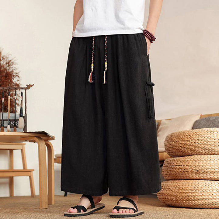 Buddha Stones Sommerliche Herrenhose mit elastischem Bund, weitem Bein und Taschen - Schwarz - US/UK/AU46, EU56 (5XL) - image 9