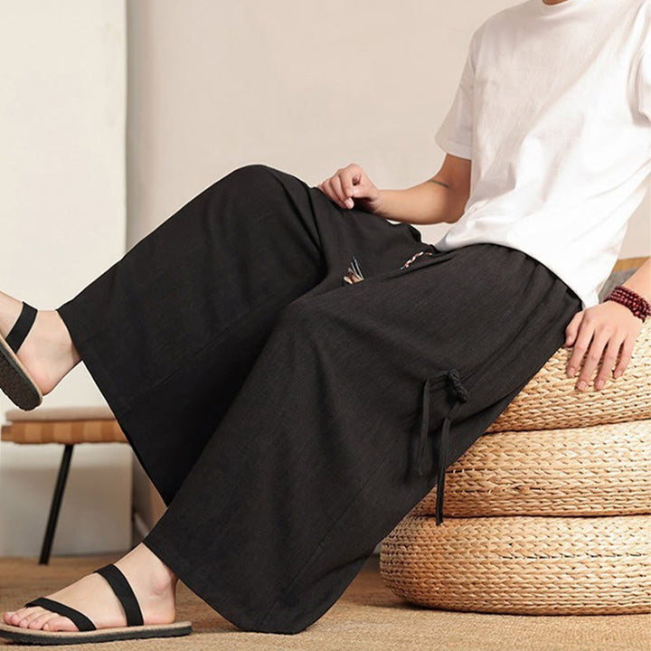 Buddha Stones Sommerliche Herrenhose mit elastischem Bund, weitem Bein und Taschen - image 17