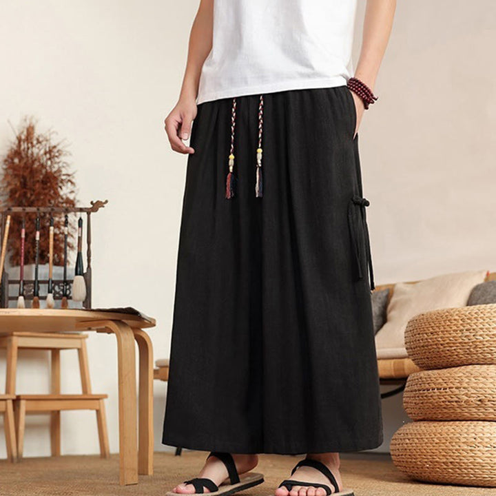 Buddha Stones Sommerliche Herrenhose mit elastischem Bund, weitem Bein und Taschen - image 16