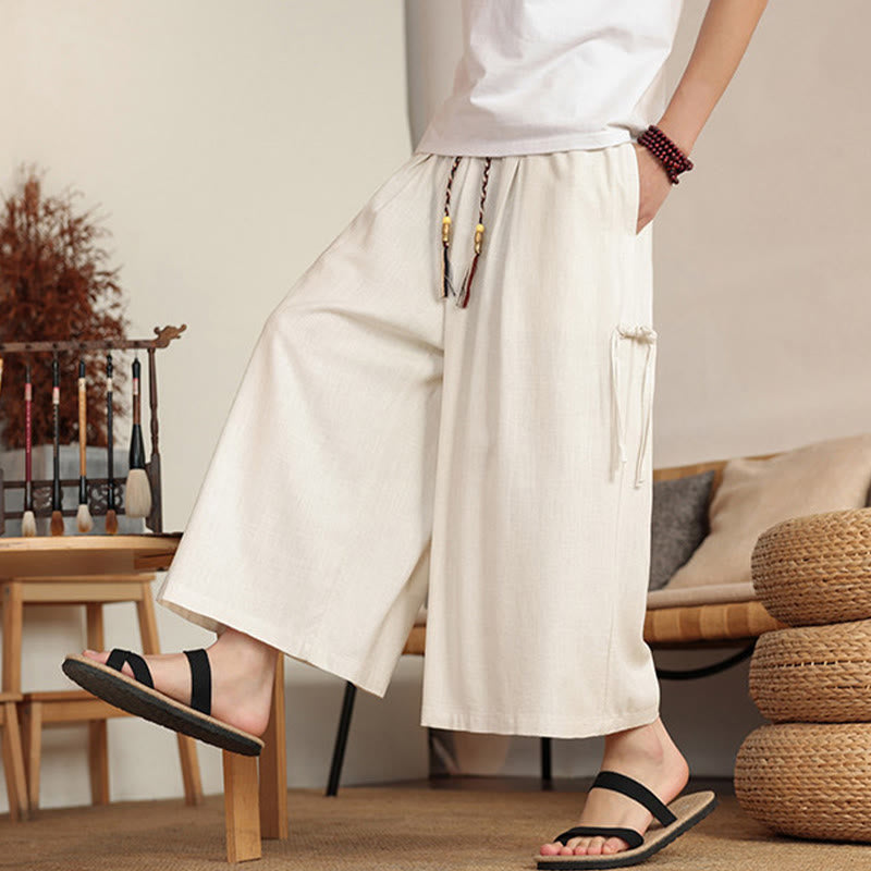 Buddha Stones Sommerliche Herrenhose mit elastischem Bund, weitem Bein und Taschen - image 3