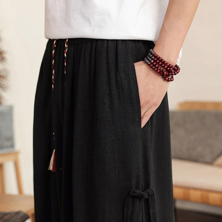 Buddha Stones Sommerliche Herrenhose mit elastischem Bund, weitem Bein und Taschen - image 19