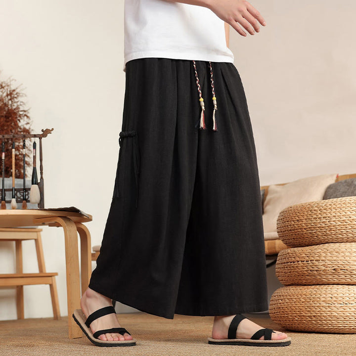Buddha Stones Sommerliche Herrenhose mit elastischem Bund, weitem Bein und Taschen - image 11