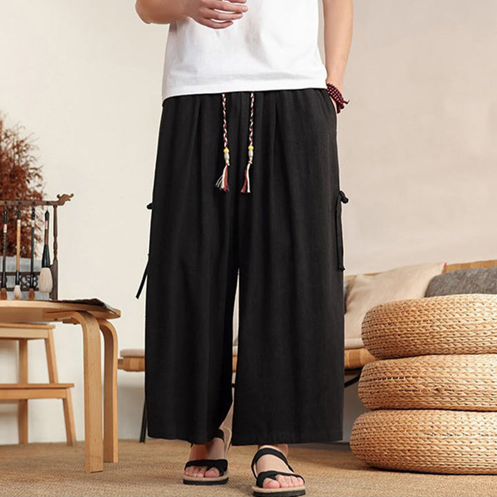 Buddha Stones Sommerliche Herrenhose mit elastischem Bund, weitem Bein und Taschen - image 15