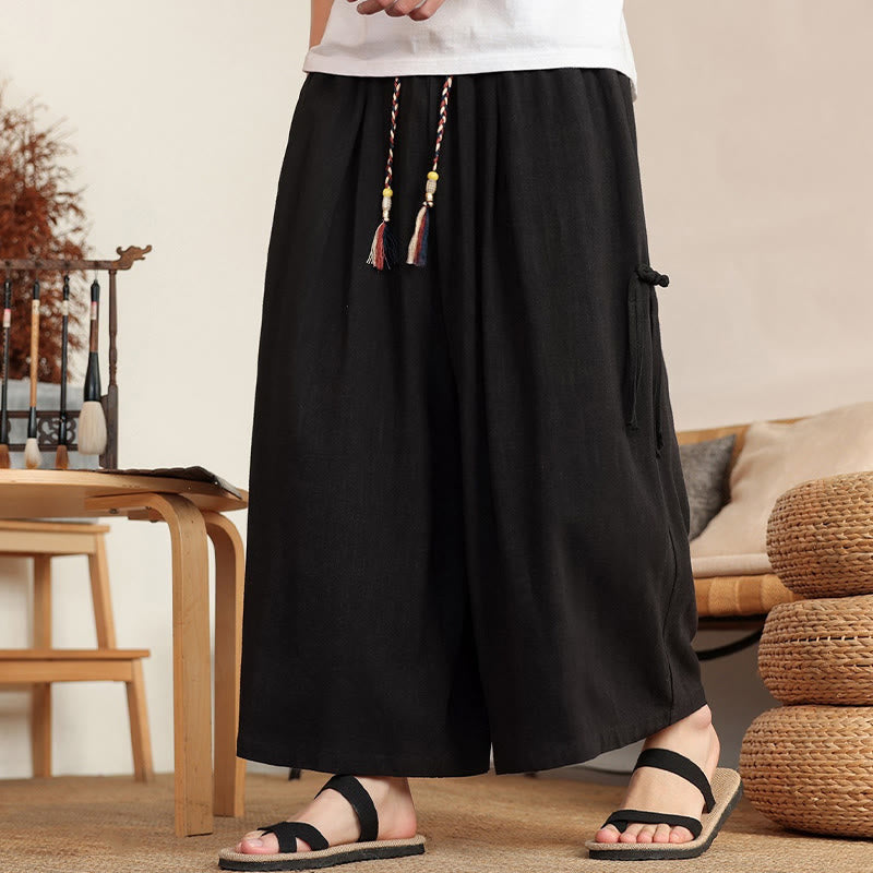 Buddha Stones Sommerliche Herrenhose mit elastischem Bund, weitem Bein und Taschen - image 14